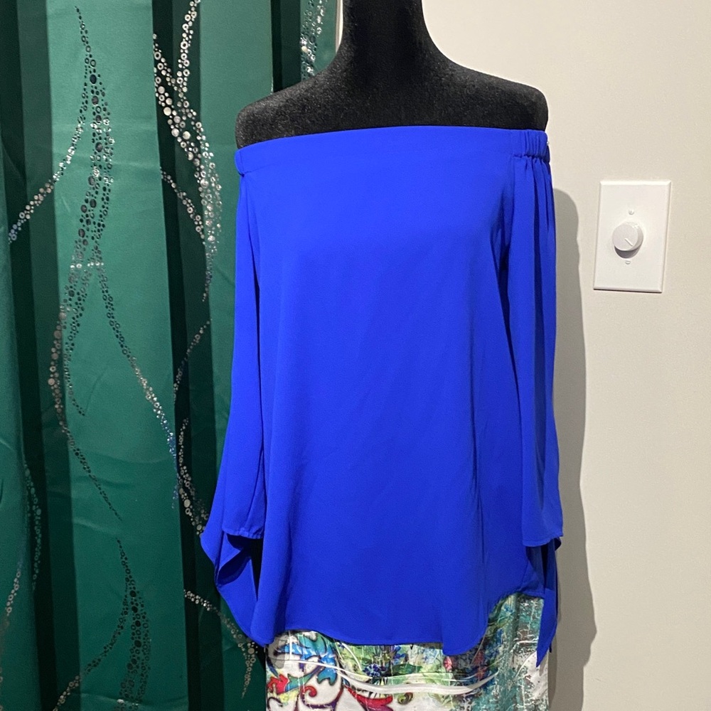 Chico's Vibrant Blue Off-Shoulder Blouse.